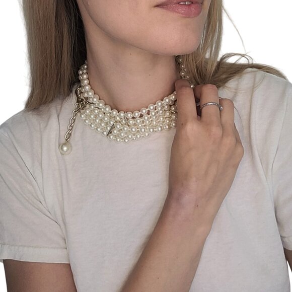 Vintage Faux Pearl Costume Jewelry Layer Necklace 30" - Picture 2 of 6